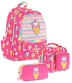 Kaukko Kids Üçlü Kız Çocuk İlkokul Okul Çantası Seti (L5227+L7227+L8227) Pembe - Kauçuk Dondurma thumbnail 1