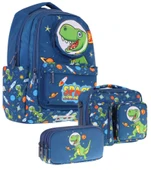 Kaukko Kids 3D Dinazor Şekilli Erkek Çocuk Üçlü Okul Çantası Seti/Takımı - Lacivert (L5252+L7252+L8252) thumbnail 1