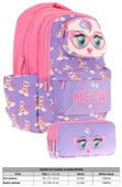Kaukko Kids Toys Kız Çocuk Mor Pembe 3D Kedi Şekilli İlkokul Çantası ve Kalemlik Seti (L5236+L8236) thumbnail 2