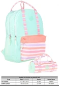 Kaukko İkili Okul Çantası Seti - Okul Çantası+Kalemlik - Su Yeşili Pembe - Çizgi Desenli - Kız Çocuklar İçin thumbnail 2