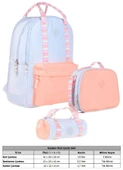 Kaukko Double Stripe Kız Çocuk İlkokul Üçlü Okul Çantası Seti - Mavi Turuncu - Çift Renk - 3