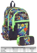 Kaukko Çanta Erkek Çocuk Dinazor Desenli Baskılı Okul Çantası ve Kalem Kutusu Seti (L5266+KK-L8266) - Siyah Yeşil thumbnail 2