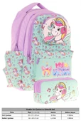 Kaukko Kids Toys Kız Çocuk Turkuaz 3d Unicorn Şekilli İlkokul Çantası ve Kalemlik Seti (L5234+L8234) thumbnail 2