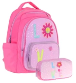 Kaukko Kids Simli Love Desenli Kız Çocuk Okul Çantası ve Üç Gözlü Kalem Çantası Seti (L5211+L8211) thumbnail 1