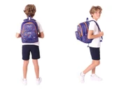Kaukko Kids (L5281+L8281) Üç Gözlü Erkek Çocuk Okul Çantası ve Kalem Çantası Seti - Turuncu Lacivert - Oyun Baskılı thumbnail 3