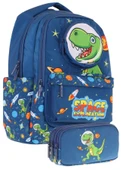 Kaukko Kids Toys Erkek Çocuk Lacivert 3D Dinazor Şekilli İlkokul Çantası ve Kalemlik Seti (L5252+L8252) thumbnail 1