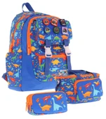 Kaukko Kids Armalı Dinazor Desenli Erkek Çocuk Üçlü İlkokul Okul Çantası Seti - Mavi thumbnail 1