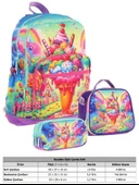 Kaukko Kids Dört Bölmeli Okul Çantası + Beslenme +Kalemlik Seti (Dondurma - Kız Çocuk - Kırmızı Mavi) thumbnail 2