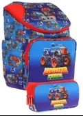 Kaukko Kırmızı Mavi, Monster Truck, Erkek Çocuk Okul Çantası ve Kalem Çantası Seti - L5257+L8257 thumbnail 1