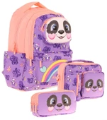 Kaukko Kids 3D Panda Şekilli Kız Çocuk Üçlü Okul Çantası Seti/Takımı - Mor Somon (L5233+L7233+L8233) thumbnail 1