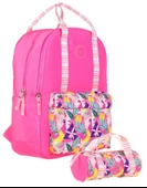 Kaukko İkili Okul Çantası Seti - Okul Çantası+Kalemlik - Pembe - Yaprak Desenli - Kız Çocuklar İçin thumbnail 1