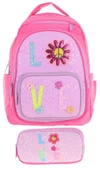 Kaukko Kids Simli Love Desenli Kız Çocuk Okul Çantası ve Üç Gözlü Kalem Çantası Seti (L5211+L8211) thumbnail 2