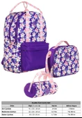 Kaukko Double Stripe Kız Çocuk İlkokul Üçlü Okul Çantası Seti - Mor - Çiçek Desenli thumbnail 3