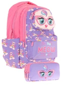 Kaukko Kids Toys Kız Çocuk Mor Pembe 3D Kedi Şekilli İlkokul Çantası ve Kalemlik Seti (L5236+L8236) thumbnail 1
