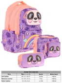 Kaukko Kids 3D Panda Şekilli Kız Çocuk Üçlü Okul Çantası Seti/Takımı - Mor Somon (L5233+L7233+L8233) thumbnail 2