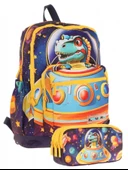 Kaukko Kids Layer Erkek Çocuk Okul Çantası + Kalem Çantası Seti (Mavi Sarı - Astronot Dinazor) thumbnail 1