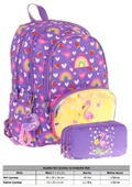 Kaukko Kız Çocuklar İçin Okul Sırt Çantası (L5226) ve Üç Bölmeli Kalemlik (L8226) Seti - Mor Pembe - Flamingo Nakışlı ve Baskılı thumbnail 2