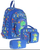 Kaukko Kids Kız Çocuklara Özel (Mavi Yeşil - 3D Dinazor Detaylı) Üçlü Okul Çantası Seti thumbnail 1