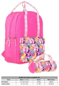 Kaukko İkili Okul Çantası Seti - Okul Çantası+Kalemlik - Pembe - Yaprak Desenli - Kız Çocuklar İçin thumbnail 2