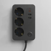 3 Prizli 3 USB Girişli Çocuk Akım Korumalı Topraklı Golyat Grup Şarj Fiş Priz 2 Metre Uzatma Kablosu thumbnail 1