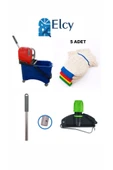 ELCY Tek Kovalı Plastik Temizlik Ve Paspas Arabası Temizlik Seti Plastik Pressli -5 Adet Islak Mop - 1