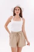 Genıus Store Kadın Şort Aerobin Pamuklu Cepli Çekmez Kumaş Beli Lastikli Şort - 1