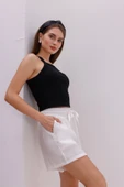 Genıus Store Kadın Şort Aerobin Pamuklu Cepli Çekmez Kumaş Beli Lastikli Şort - 9