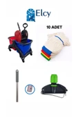 ELCY Çift Kovalı Plastik Temizlik Arabası Paspas Arabası Islak Mop Seti 10 ADET Islak Mop - 1