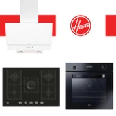 Hoover Milora Ankastre Set ( HOT3051BI/E Siyah Fırın + HVG74K3B 75 cm Ocak + HDG6C2GWTK Beyaz) - 1