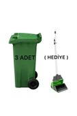 ELCY 3 Adet Yeşil Plastik Çöp Konteyneri 120 lt Isıya Karşı Dayanıklı Faras Hediyeli - 2