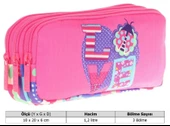 Kaukko Kids Üç Bölmeli Pembe Mavi, Love Baskılı, Kız Çocuk Okul Kalemliği - L8229 thumbnail 3