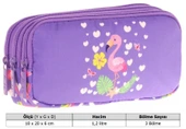 Kaukko Kids Üç Bölmeli Mor Pembe, Flamingo, Kız Çocuk Okul Kalemliği - L8226 thumbnail 3