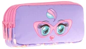 Kaukko Kids Üç Bölmeli Pembe Lila, Gözlüklü Kedi Baskılı, Kız Çocuk Okul Kalemliği - L8236 thumbnail 1