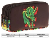 Kaukko Kids Siyah Yeşil, Gergedan Temalı, Erkek Çocuk Üç Bölmeli Okul Kalem Çantası - L8263 thumbnail 3