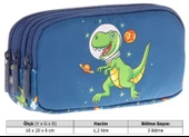 Kaukko Kids Lacivert Yeşil, Sevimli Dinazor, Erkek Çocuk Üç Gözlü Okul Kalem Çantası - L8252 - 3