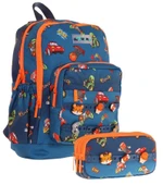 Kaukko Kids Erkek Çocuk Lacivert Turuncu Okul Çantası ve Üç Bölmeli Kalemlik Seti - Silikon Aksesuarlı thumbnail 1