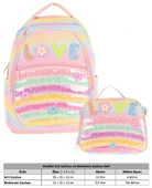 Kaukko Kids Dört Bölmeli Okul Çantası ve Beslenme Çantası Seti - Simli Pullu Love Baskılı - Kız Çocuk (L5214+L7214) thumbnail 3