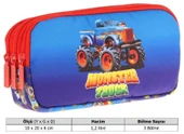 Kaukko Kids Kırmızı Mavi, Monster Truck, Erkek Çocuk Üç Bölmeli Okul Kalem Çantası - L8257 thumbnail 3