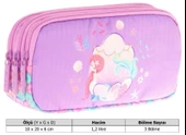 Kaukko Kids Üç Bölmeli Pembe Lila, Denizkızı, Kız Çocuk Okul Kalemliği - L8225 thumbnail 3