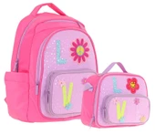 Kaukko Kids Dört Bölmeli Okul Çantası ve Beslenme Çantası Seti - Simli Love Desenli - Kız Çocuk (L5211+L7211) thumbnail 2