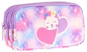 Kaukko Kids Üç Bölmeli Mor Pembe, Sevimli Kedi Baskılı, Kız Çocuk Okul Kalemliği - L8219 thumbnail 1