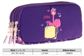 Kaukko Kids Üç Bölmeli Mor Pembe, Flamingo Baskılı, Kız Çocuk Okul Kalemliği - L8223 thumbnail 3