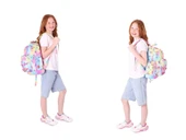 Kaukko Kids Üçlü İlkokul 1.2.3.4. Sınıf Okul Çanta Seti - Mavi Sarı - Kız Çocuk - Silikon Aksesuarlı thumbnail 4