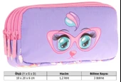 Kaukko Kids Üç Bölmeli Pembe Lila, Gözlüklü Kedi Baskılı, Kız Çocuk Okul Kalemliği - L8236 thumbnail 3