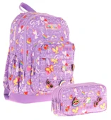 Kaukko Kids Kız Çocuk Mor Okul Çantası ve Üç Bölmeli Kalemlik Seti - Silikon Aksesuarlı thumbnail 1