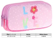 Kaukko Kids Üç Bölmeli Pembe Lila, Love Desenli, Kız Çocuk Okul Kalem Çantası - L8211 - 3