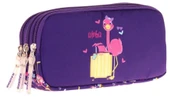 Kaukko Kids Üç Bölmeli Mor Pembe, Flamingo Baskılı, Kız Çocuk Okul Kalemliği - L8223 thumbnail 1