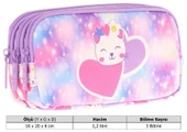 Kaukko Kids Üç Bölmeli Mor Pembe, Sevimli Kedi Baskılı, Kız Çocuk Okul Kalemliği - L8219 thumbnail 3