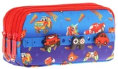 Kaukko Kids Mavi Kırmızı, Arabalar, Erkek Çocuk Üç Bölmeli Okul Kalem Çantası - L8258 thumbnail 1