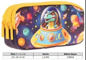 Kaukko Kids Sarı Siyah, Astronot Dinazor, Erkek Çocuk Üç Bölmeli Kalemlik/Kalem Çantası - L8273 thumbnail 3